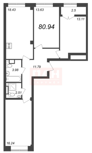 3-комнатная квартира, 80.6 м²; этаж: 5 - купить в Санкт-Петербурге