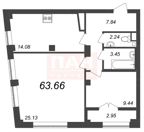 2-комнатная квартира, 63.66 м²; этаж: 6 - купить в Санкт-Петербурге