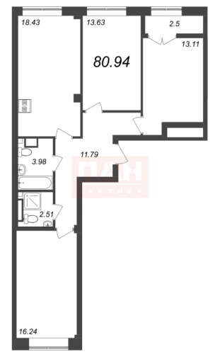 3-комнатная квартира, 80.94 м²; этаж: 6 - купить в Санкт-Петербурге