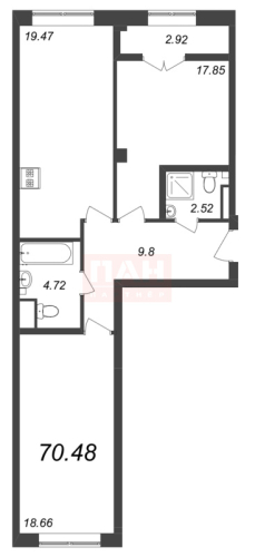 2-комнатная квартира, 70.48 м²; этаж: 8 - купить в Санкт-Петербурге