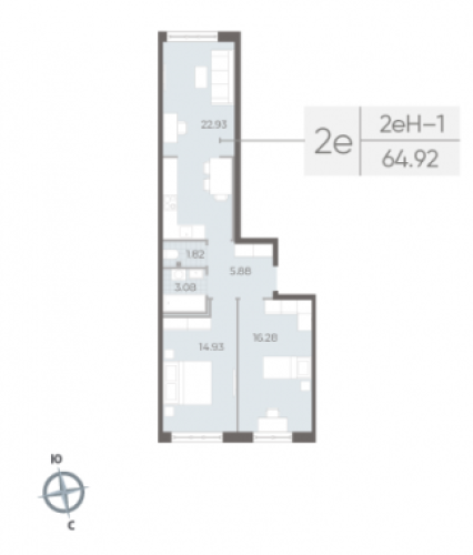 2-комнатная квартира, 64.92 м²; этаж: 2 - купить в Санкт-Петербурге
