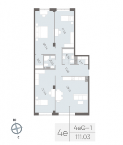 3-комнатная квартира, 111.03 м²; этаж: 3 - купить в Санкт-Петербурге