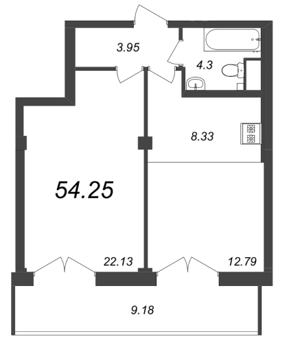 1-комнатная квартира, 54.25 м²; этаж: 7 - купить в Санкт-Петербурге