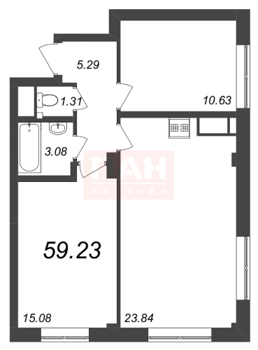 2-комнатная квартира, 59.23 м²; этаж: 4 - купить в Санкт-Петербурге