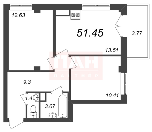 2-комнатная квартира, 51.6 м²; этаж: 7 - купить в Санкт-Петербурге