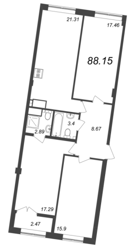 3-комнатная квартира, 88.15 м²; этаж: 7 - купить в Санкт-Петербурге