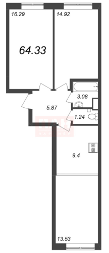 2-комнатная квартира, 64.33 м²; этаж: 4 - купить в Санкт-Петербурге