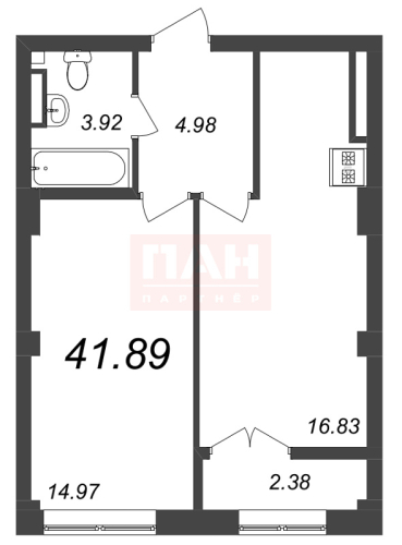 1-комнатная квартира, 41.89 м²; этаж: 6 - купить в Санкт-Петербурге
