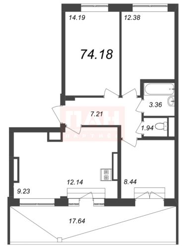 4-комнатная квартира, 74.18 м²; этаж: 8 - купить в Санкт-Петербурге