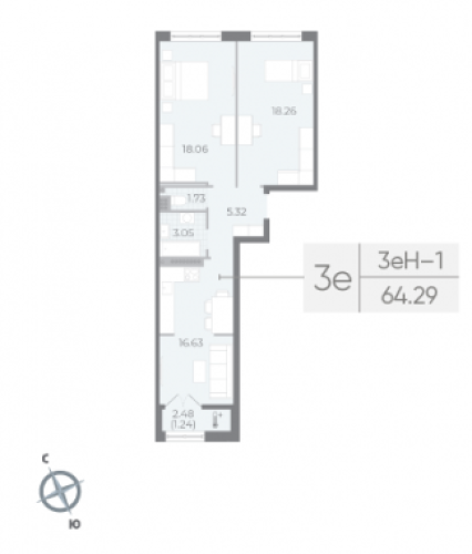 2-комнатная квартира, 64.29 м²; этаж: 7 - купить в Санкт-Петербурге