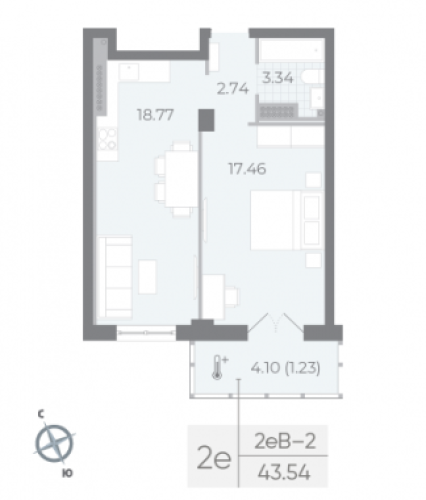 1-комнатная квартира, 43.54 м²; этаж: 8 - купить в Санкт-Петербурге