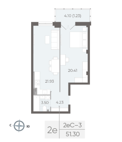 1-комнатная квартира, 51.3 м²; этаж: 5 - купить в Санкт-Петербурге