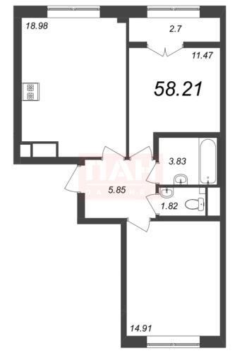 2-комнатная квартира, 58.21 м²; этаж: 8 - купить в Санкт-Петербурге