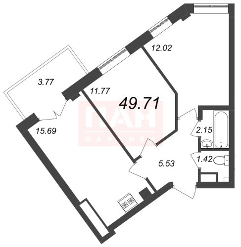 2-комнатная квартира, 49.9 м²; этаж: 8 - купить в Санкт-Петербурге
