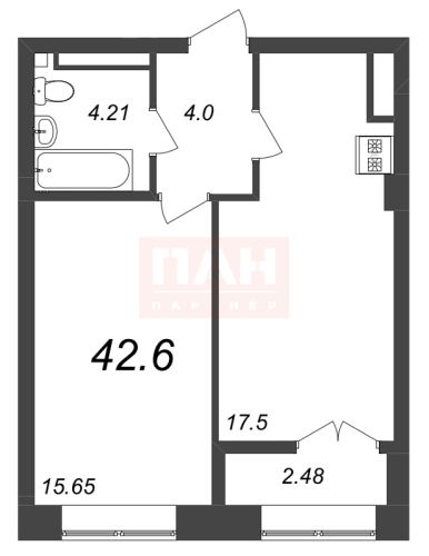 1-комнатная квартира, 42.6 м²; этаж: 7 - купить в Санкт-Петербурге