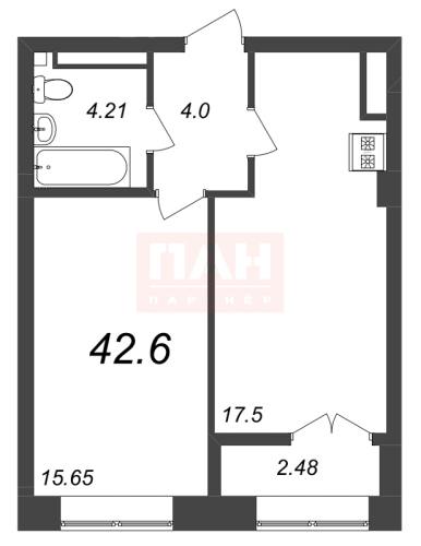 1-комнатная квартира, 42.3 м²; этаж: 7 - купить в Санкт-Петербурге