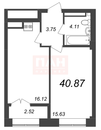 1-комнатная квартира, 40.87 м²; этаж: 8 - купить в Санкт-Петербурге