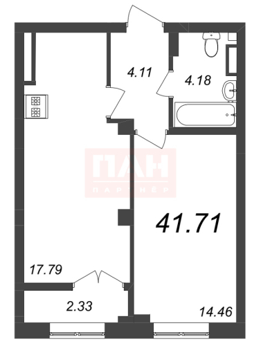 1-комнатная квартира, 41.71 м²; этаж: 5 - купить в Санкт-Петербурге