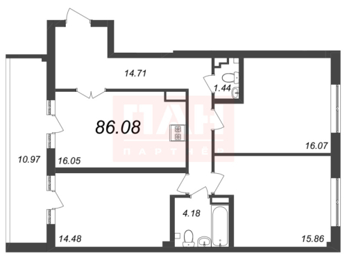 3-комнатная квартира, 86.08 м²; этаж: 7 - купить в Санкт-Петербурге