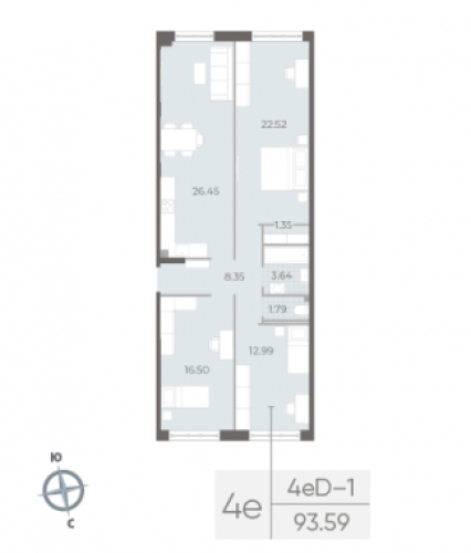 3-комнатная квартира, 93.59 м²; этаж: 2 - купить в Санкт-Петербурге