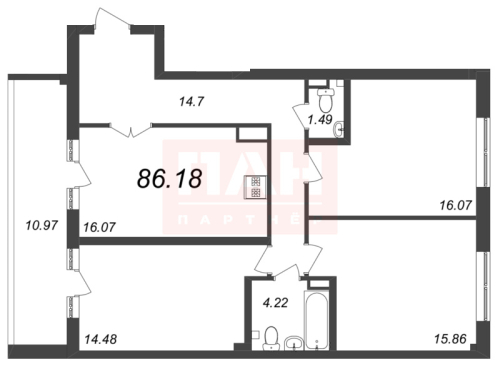 3-комнатная квартира, 86.18 м²; этаж: 6 - купить в Санкт-Петербурге