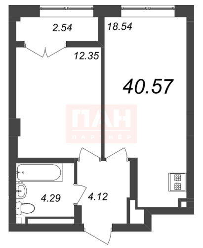 1-комнатная квартира, 40.57 м²; этаж: 7 - купить в Санкт-Петербурге