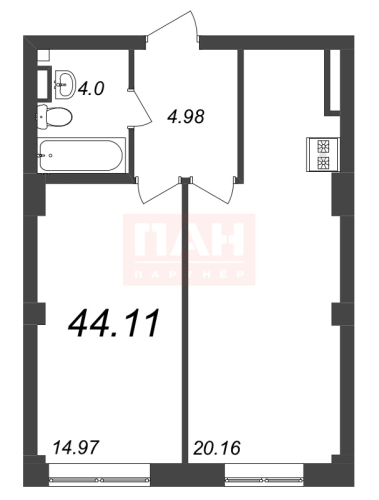 1-комнатная квартира, 44.11 м²; этаж: 4 - купить в Санкт-Петербурге