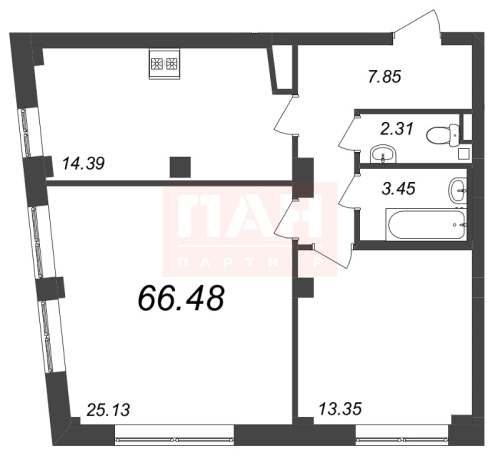2-комнатная квартира, 66.48 м²; этаж: 4 - купить в Санкт-Петербурге