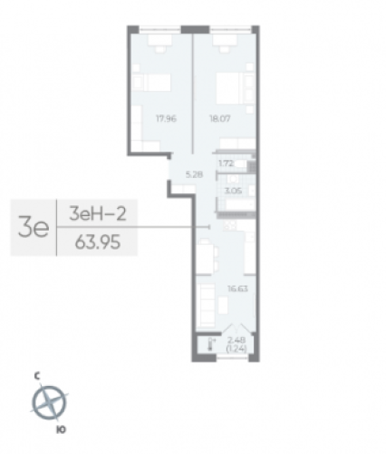 2-комнатная квартира, 63.95 м²; этаж: 8 - купить в Санкт-Петербурге