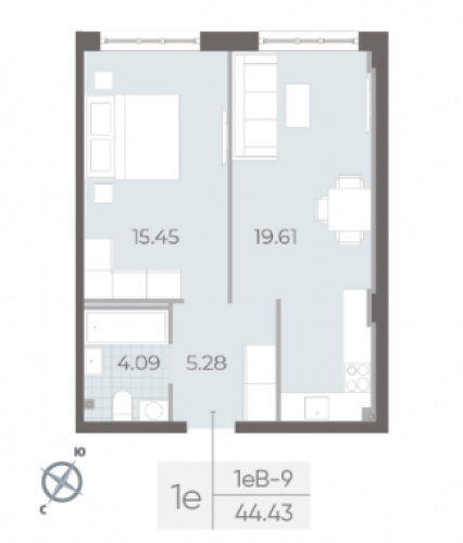 2-комнатная квартира, 44.43 м²; этаж: 1 - купить в Санкт-Петербурге