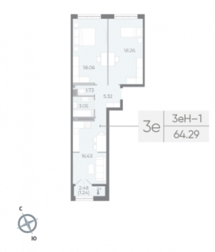 2-комнатная квартира, 64.29 м²; этаж: 8 - купить в Санкт-Петербурге