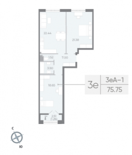 2-комнатная квартира, 75.75 м²; этаж: 7 - купить в Санкт-Петербурге