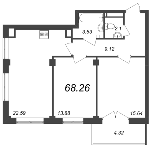2-комнатная квартира, 68.26 м²; этаж: 7 - купить в Санкт-Петербурге