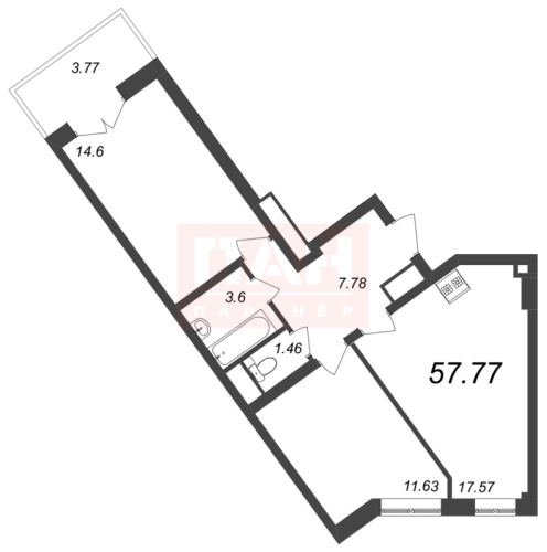 2-комнатная квартира, 57.9 м²; этаж: 8 - купить в Санкт-Петербурге