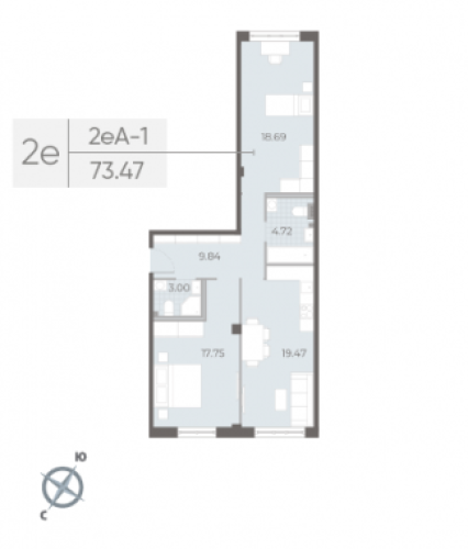 2-комнатная квартира, 73.47 м²; этаж: 2 - купить в Санкт-Петербурге