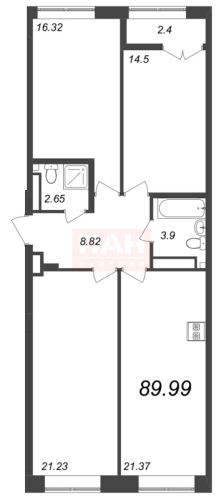 3-комнатная квартира, 89.99 м²; этаж: 8 - купить в Санкт-Петербурге