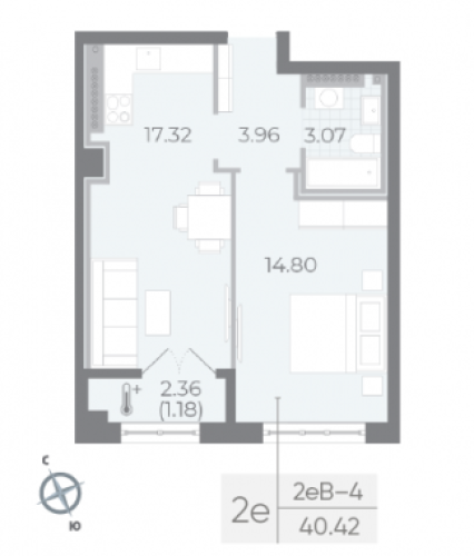 1-комнатная квартира, 40.33 м²; этаж: 8 - купить в Санкт-Петербурге