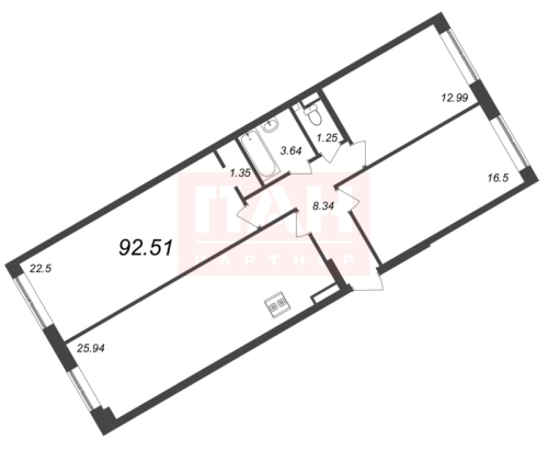 3-комнатная квартира, 92.51 м²; этаж: 4 - купить в Санкт-Петербурге