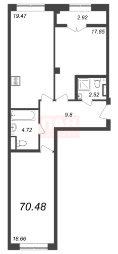 2-комнатная квартира, 70.48 м²; этаж: 5 - купить в Санкт-Петербурге