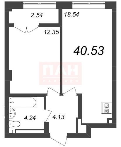 1-комнатная квартира, 40.53 м²; этаж: 8 - купить в Санкт-Петербурге