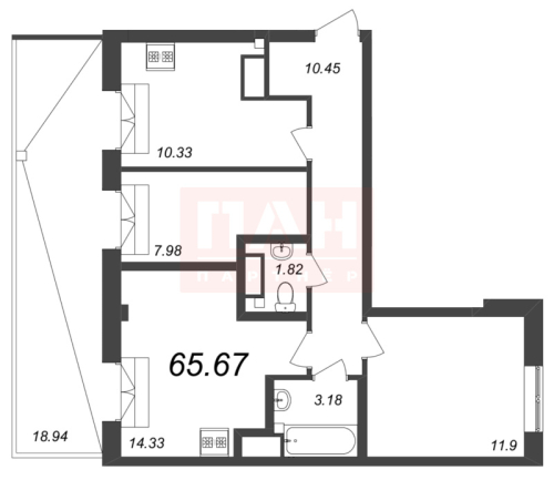 3-комнатная квартира, 65.9 м²; этаж: 8 - купить в Санкт-Петербурге