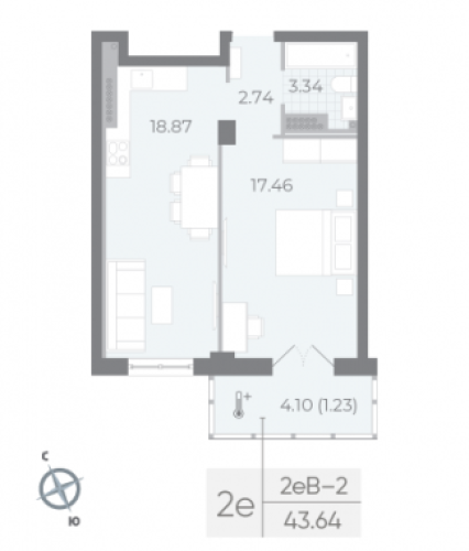 1-комнатная квартира, 43.64 м²; этаж: 7 - купить в Санкт-Петербурге