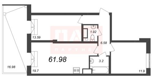 2-комнатная квартира, 61.9 м²; этаж: 7 - купить в Санкт-Петербурге