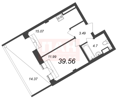 1-комнатная квартира №17А в: NEVA RESIDENCE: 39.56 м²; этаж: 7 - купить в Санкт-Петербурге