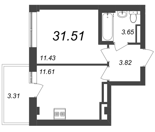 1-комнатная квартира, 31.3 м²; этаж: 7 - купить в Санкт-Петербурге