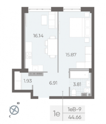 1-комнатная квартира, 44.66 м²; этаж: 3 - купить в Санкт-Петербурге