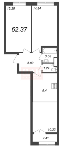 2-комнатная квартира, 62.37 м²; этаж: 6 - купить в Санкт-Петербурге