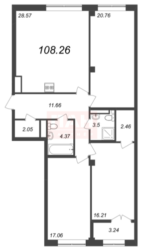 3-комнатная квартира, 108.26 м²; этаж: 7 - купить в Санкт-Петербурге