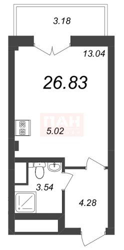1-комнатная квартира, 27.3 м²; этаж: 8 - купить в Санкт-Петербурге