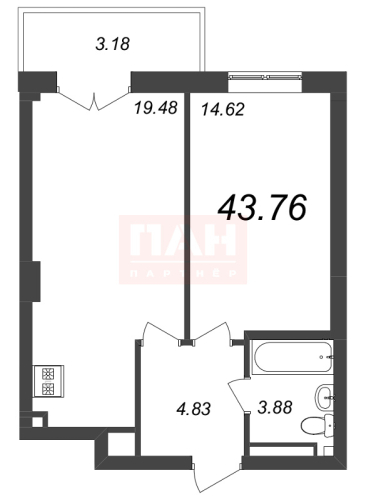 1-комнатная квартира, 43.76 м²; этаж: 8 - купить в Санкт-Петербурге